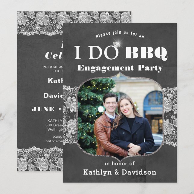 Elegant Lace Photo I DO Engagement Invitation (Front/Back)