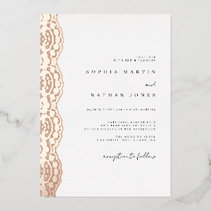 Elegant Lace Real Rose Gold Foil Wedding Invitation