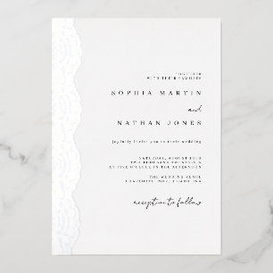 Elegant Lace Real Silver Foil Wedding  Foil Invitation