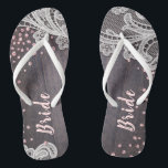 Elegant Lace rustic wood blush glitter bride Flip Flops<br><div class="desc">Elegant white vintage lace and sparkle blush pink glitter on dark rustic barn wood background. great for bride in rustic wedding,  barn wedding and country wedding.
See all the matching pieces in collection.</div>