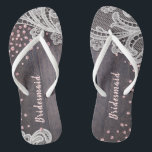 Elegant Lace rustic wood blush glitter bridesmaid Flip Flops<br><div class="desc">Elegant white vintage lace and sparkle blush pink glitter on dark rustic barn wood background. great for rustic wedding,  barn wedding and country wedding.
See all the matching pieces in collection.</div>