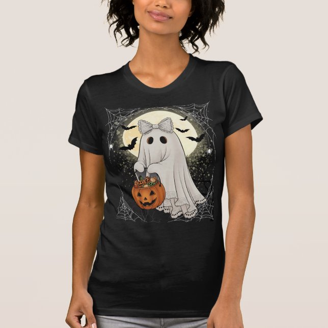 Elegant Lace Trick-or-Treat Ghost T-Shirt (Front)