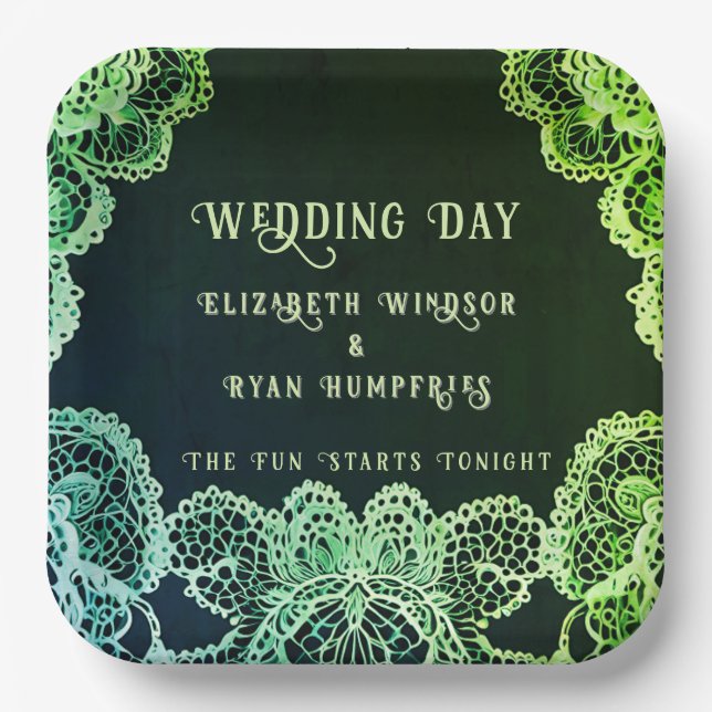 Elegant Lace" Wedding Invitation Collection  Paper Plates (Front)