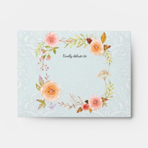 Elegant Lace Wedding Invitation Floral in Blue Envelope