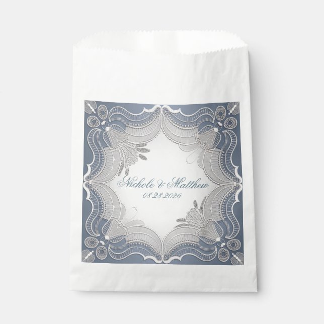Elegant Lace Wedding On Blue Gradient Favor Bag (Front)