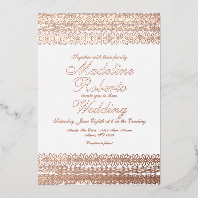 Elegant Lace Wedding Pressed  Foil Invitation (Front)