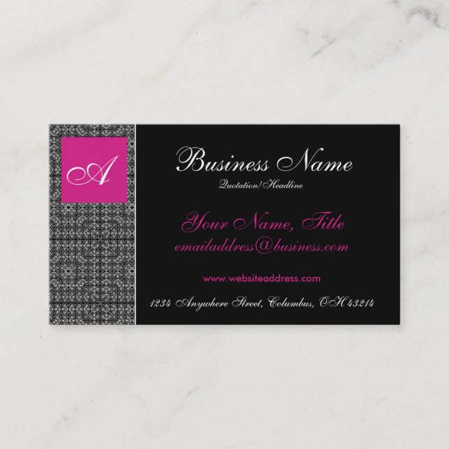 Elegant Lace with Pink Monogram Business Cards (Front)