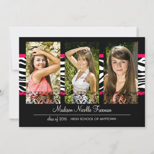 Elegant Lace &amp; Zebra Pink Photo Graduation Cards