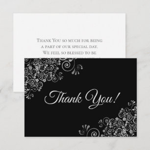Elegant Lacy Silver & Black Simple Wedding Thank You Card