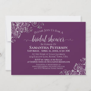 Elegant Lacy Silver on Plum Purple Bridal Shower Invitation
