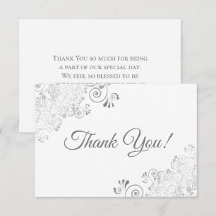 Elegant Lacy Silver & White Simple Wedding Thank You Card
