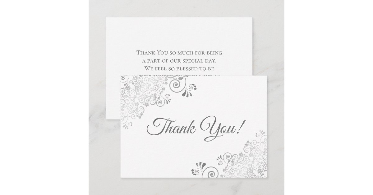 Elegant Lacy Silver & White Simple Wedding Thank You Card | Zazzle