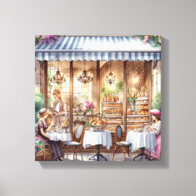 Elegant Ladies at Parisian Bakery Canvas Print (Front)