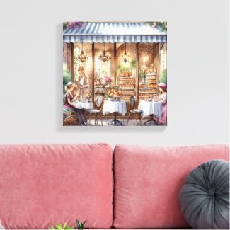 Elegant Ladies at Parisian Bakery Canvas Print
