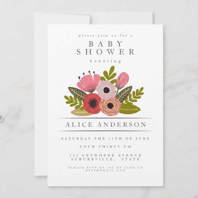 Elegant Ladies Bouquet Personalized Baby Shower Invitation (Front)