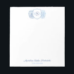 Elegant Ladies Ginger Jar Blue And White Monogram Notepad<br><div class="desc">A classic blue and white design featuring a 3 letter monogram inside a crest and blue and white watercolor ginger jars. The watercolor elements were originally handpainted by me in watercolors onto 100% cotton paper before being scanned and arranged / styled digitally (the crest shape is by another artist). You...</div>