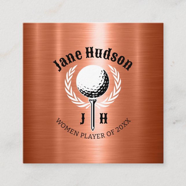 Elegant Ladies Golf Monogram Design Square Business Card (Front)