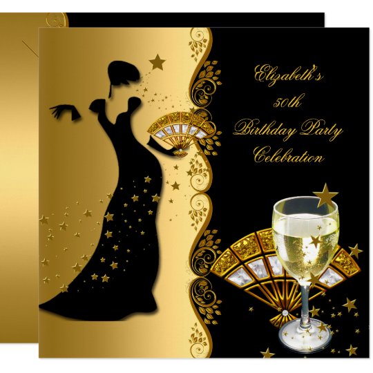 Elegant Lady 50th Birthday Party Gold Black Wine 