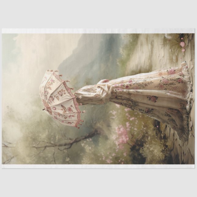 Elegant Lady & a Parasol Portrait Art Tissue Paper (Front)