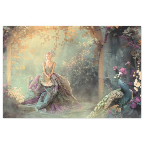 Elegant Lady  a Peacock Vibrant Portrait Art Tissue Paper