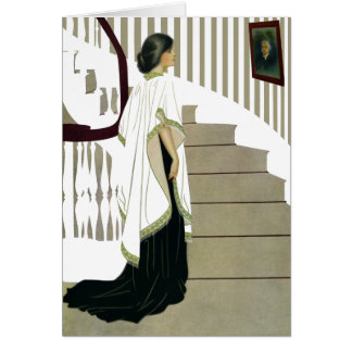 Elegant Lady Ascends the Staircase Cards