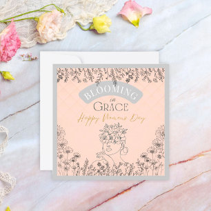 Elegant Lady Blooming in Grace Hair of Roses Pink Note Card