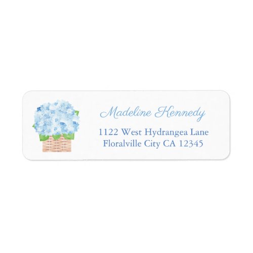 Elegant Lady Blue Hydrangea Basket Return Address Label