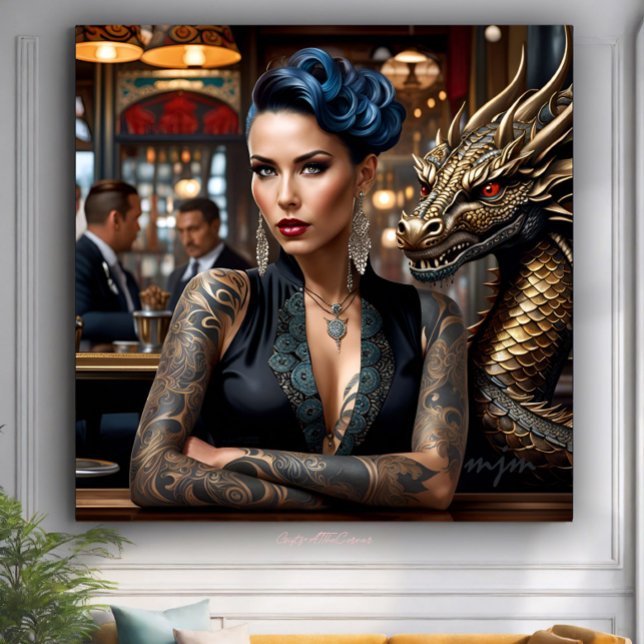 Elegant Lady Boss With Tattoo And Dragon Framed Art (Creator Uploaded)