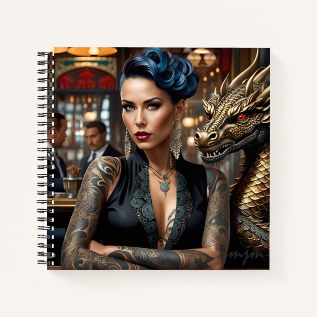 Elegant Lady Boss With Tattoo And Dragon Notebook (Front)