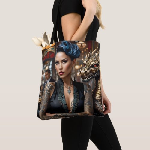 Elegant Lady Boss With Tattoo And Dragon Tote Bag