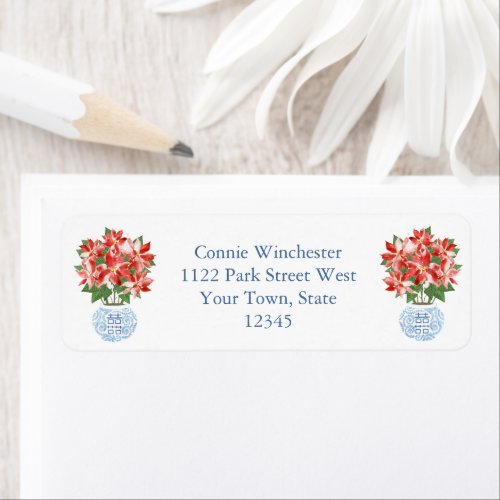 Elegant Lady Christmas Poinsettia Return Address Label