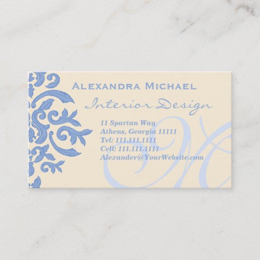 Customizable Elegant Lady Designer's Blue and Cream Business Cards
