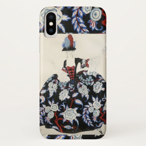ELEGANT LADY FLORAL DRESS WITH BLACK WHITE FLOWERS iPhone XS CASE