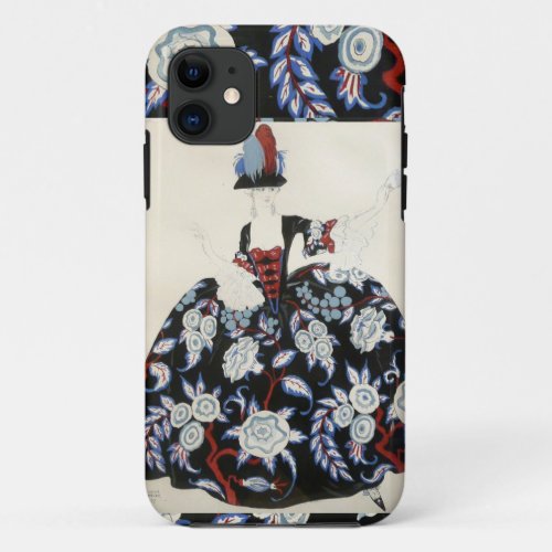 ELEGANT LADY FLORAL DRESS WITH BLACK WHITE FLOWERS iPhone 11 CASE