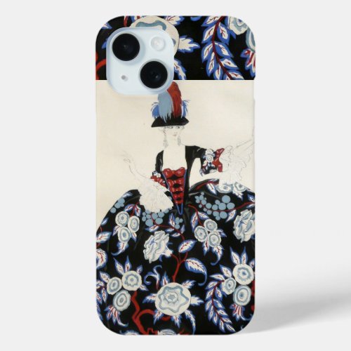 ELEGANT LADY FLORAL DRESS WITH BLACK WHITE FLOWERS iPhone 15 CASE