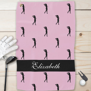 Elegant Lady Golfer Pink Pattern Personalized Golf Towel