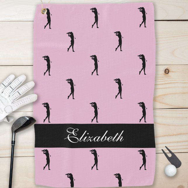 Elegant Lady Golfer Pink Pattern Personalized  Golf Towel (Creator Uploaded)