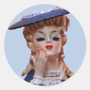 Elegant Lady Head Vase Fancy Hat Manicure Classic Round Sticker