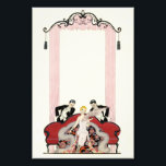 Elegant Lady in Paris Art Deco Photo Print<br><div class="desc">Elegant Lady in Paris print. Art deco illustration from 1924. French illustrator Georges Barbier completed dozens of beautiful illustrations depicting the roaring twenties in France. Elegant Lady in Paris features a young blonde woman sitting on a couch as two suitors in tuxedos flirt with her. The woman wears a pink...</div>