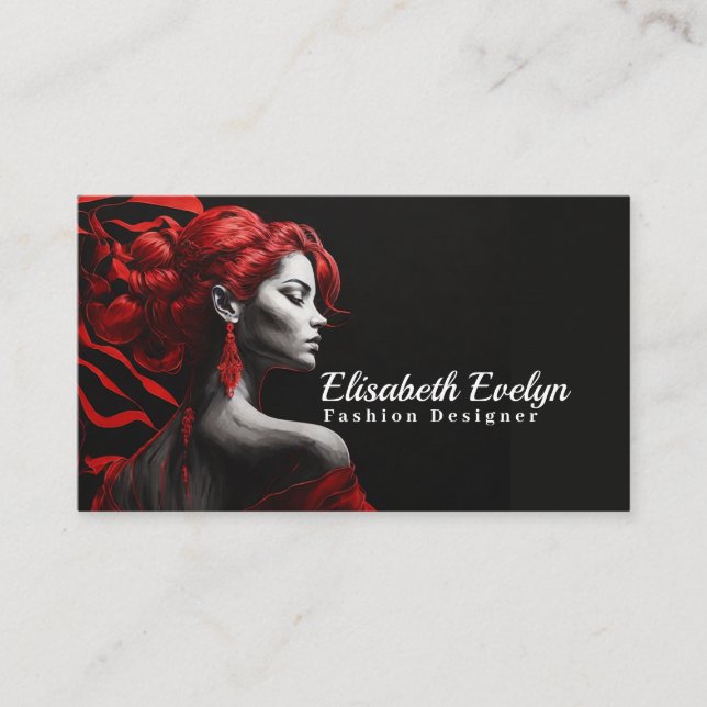 Elegant Lady in Red Business Card (Front)