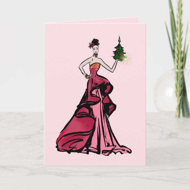 Elegant Lady in Red Holiday Card (Front)