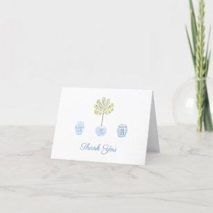 Elegant Lady Lemon Tree Blue White Personalized Thank You Card