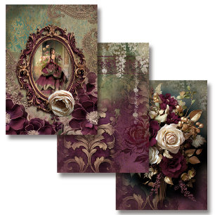 Elegant Lady Portrait, Floral and Demask Paper