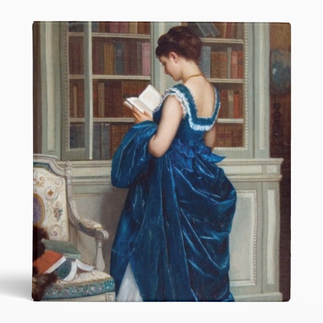 Elegant Lady Reading in a Library – Classic  3 Ring Binder (Front)