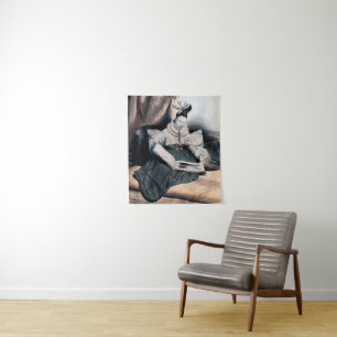 Elegant Lady Reading - Vintage Art Print Tapestry