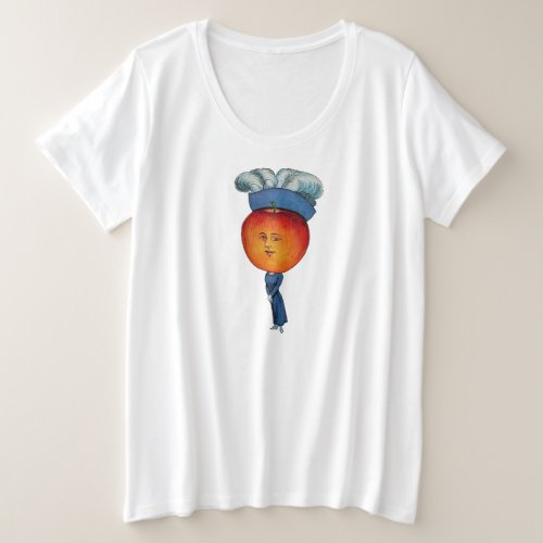Elegant Lady Red Apple Head Blue Feathered hat Plus Size T_Shirt