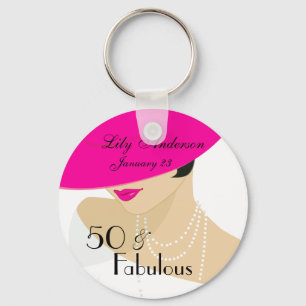 Elegant lady retro 50 & Fabulous hot pink pearls Keychain