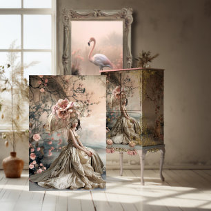 Elegant Lady Sitting, Dreamy Floral Portrait Art Tissue Paper