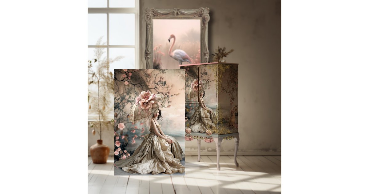 Elegant Lady Sitting, Dreamy Floral Portrait Art Tissue Paper | Zazzle