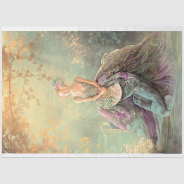 Elegant Lady Sitting, Misty Archway Portrait Art Tissue Paper (Front)